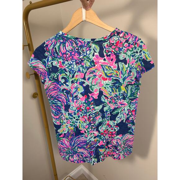 Lilly Pulitzer High Tide Navy Sea View V-Neck Tee Shirt Women’s S 100% Cotton - Picture 3 of 8